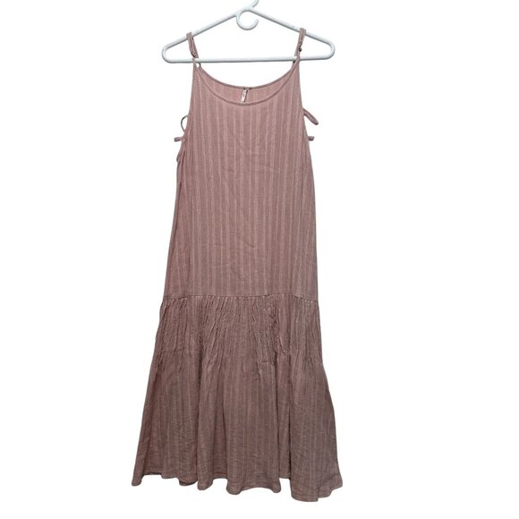 Free Peope Drop Waist Cami Midi Dress Women XS Pink Tiered Feminine Coastal Boho - Picture 1 of 14